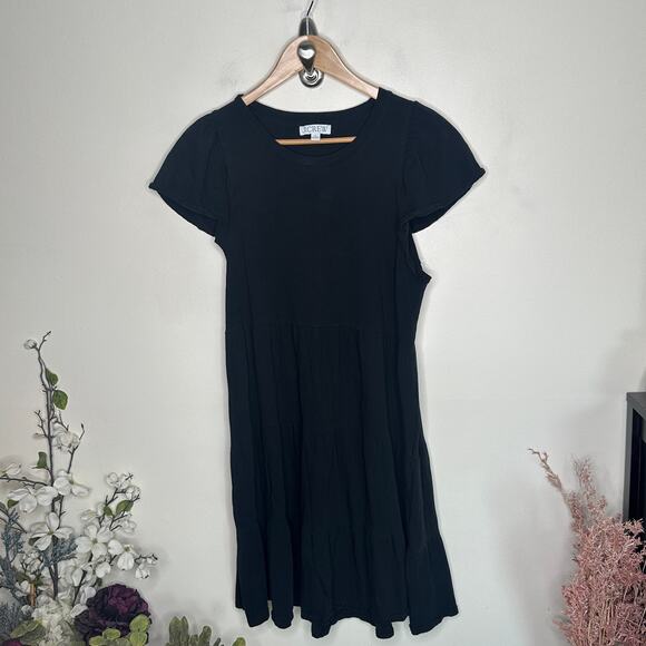 J. CREW Knit Broken In Jersey Tiered Mini Dress Black Sz M {3X45} - Picture 3 of 7